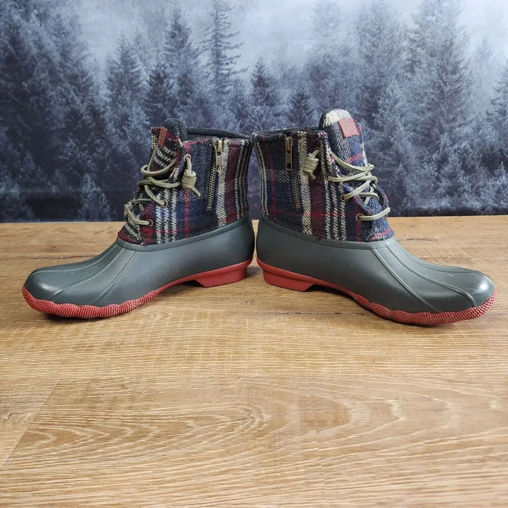 Sperry Plaid Fleece Ducks Rain Boots | Women's 7M